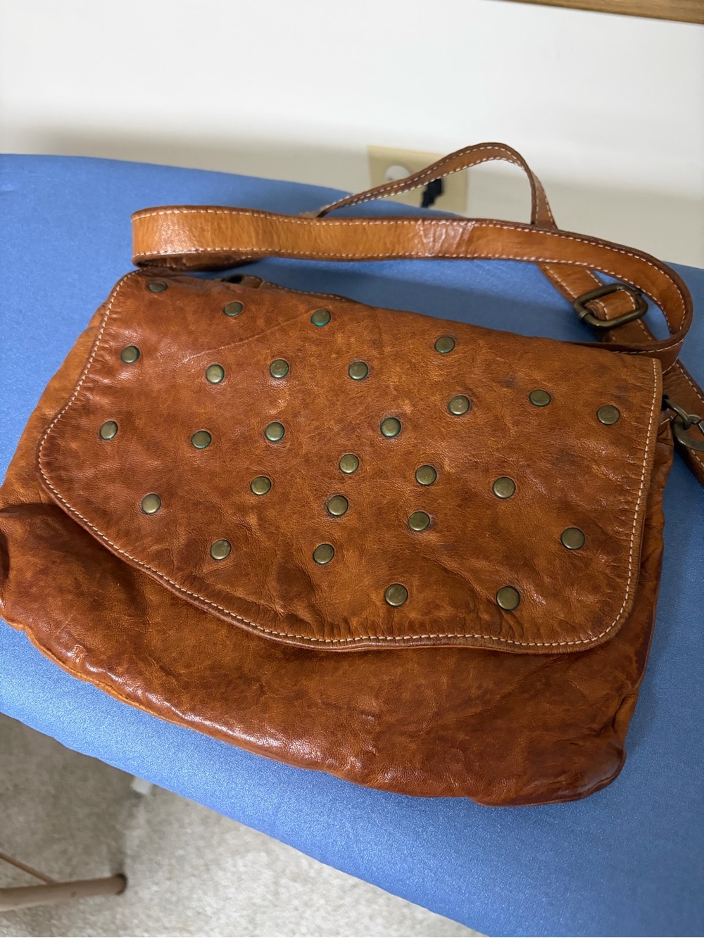 Garnet Hill Tan Studded Leather Crossbody Bag